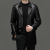 Pánský dlouhý kožený kabát pro formální styl (Barva Černá, Velikost 4XL)