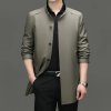 Pánský dlouhý kabát se stojáčkem pro elegantní styl (Barva Khaki, Velikost S)