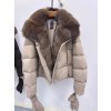 Dámská péřová bunda s límcem z liščí kožešiny (Barva (varianta) Khaki, Velikost L)