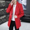Pánský dlouhý koženkový kabát elegantního střihu (Barva Červená, Velikost M)