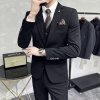 Jednořadý třídílný oblek – britský styl s módní vestou (Barva (varianta) Černá, Velikost 5XL)