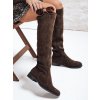 Dámské kozačky nad kolena semišové  ZY1146 (Velikost 38, Barva Hnědá)