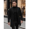 Pánský černý kabát na knoflíky s podšívkou a kapsami (Velikost 2XL, Barva Černá)
