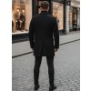 Pánský černý kabát na knoflíky s podšívkou a kapsami (Velikost 2XL, Barva Černá)