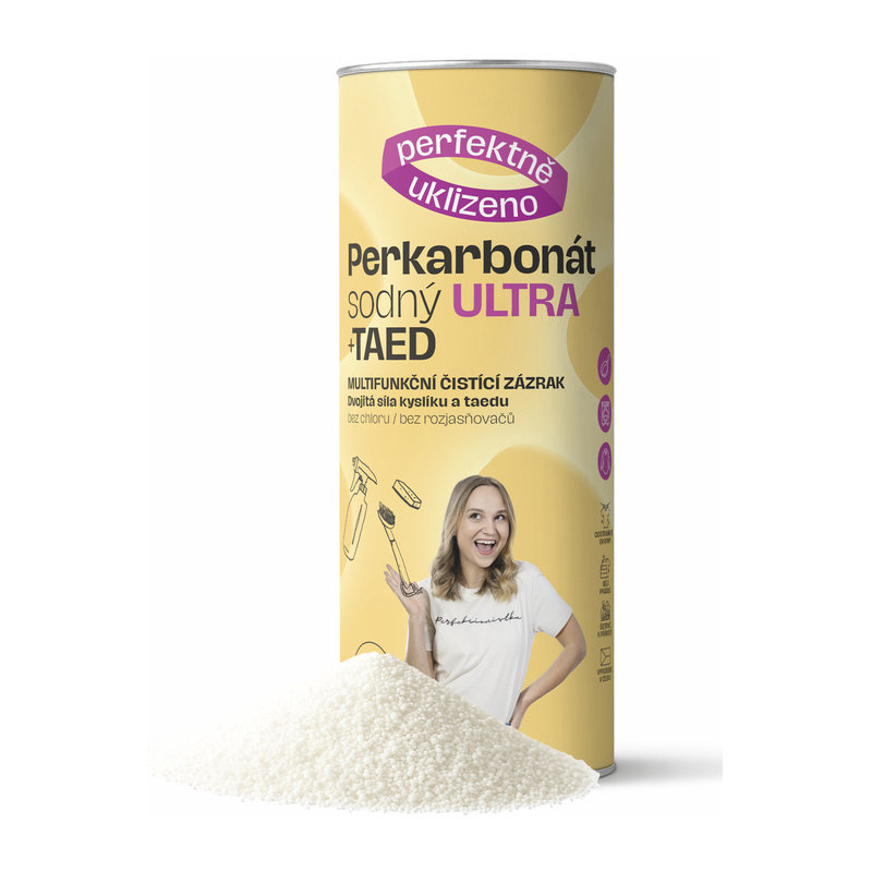 Žlutý tubus Perkarbonátu ULTRA +TAED s práškem před tubusem