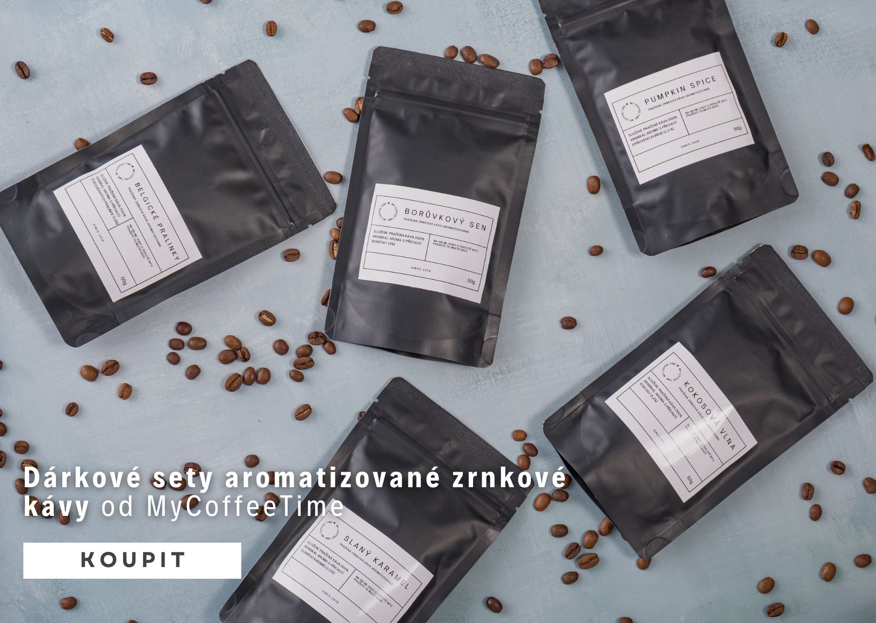 Set aromatizované zrnkové kávy