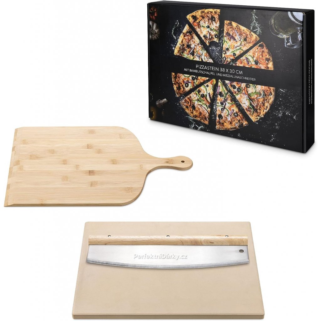 Pizza set 3v1 - kámen na pečení + lopatka + XL nůž