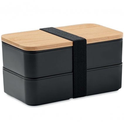 Box na obědy Husby včetně příborů - dvoupatrový - 800 ml | černý