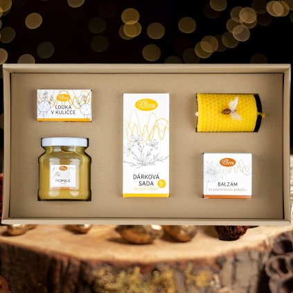 Dárková sada - kouzelné včely | med, svíčka, balzám na pokožku, set mýdel, semínkové kuličky