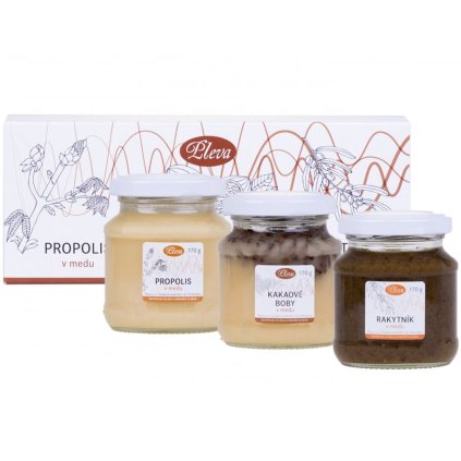 Dárková krabička s medy - propolis, kakaové boby a rakytník v medu