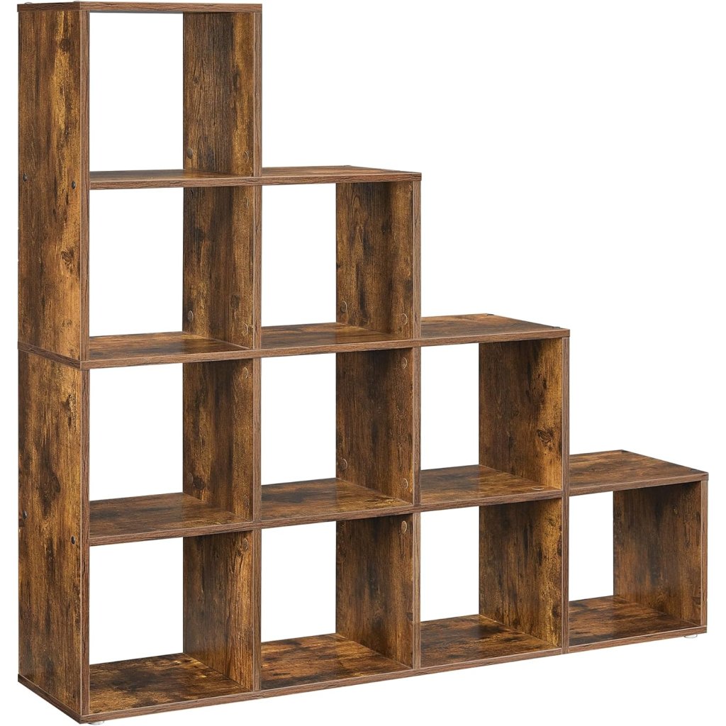 Knihovna / dělící stěna Narvik - 10 boxů - vintage hnědá a černá | 129,5x129,5x29 cm