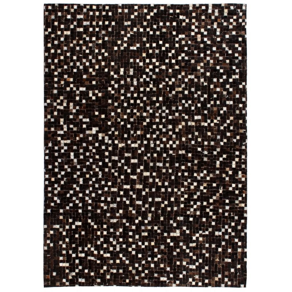 Koberec Medford - patchwork pravá kůže - čtverec - černobílý | 160x230 cm