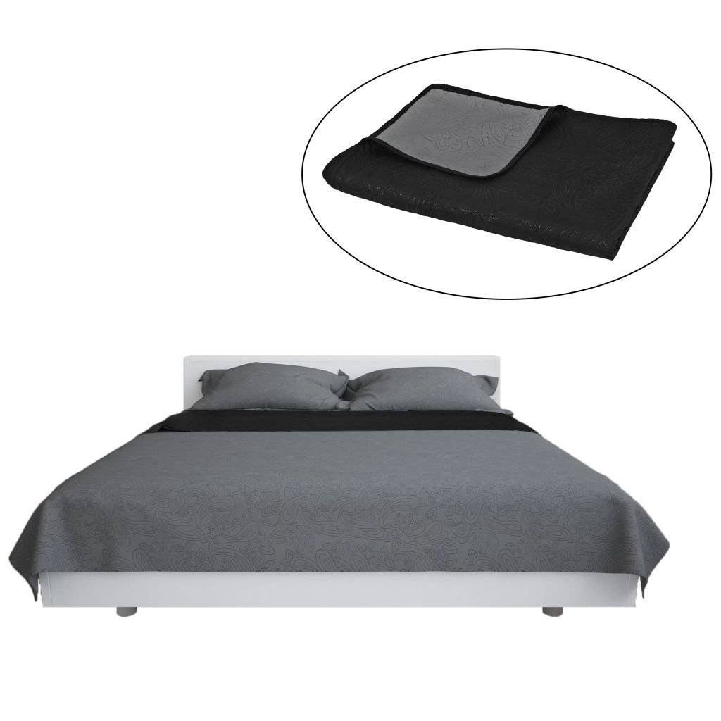 Oboustranný prošívaný přehoz na postel - šedo-černý | 170x210 cm