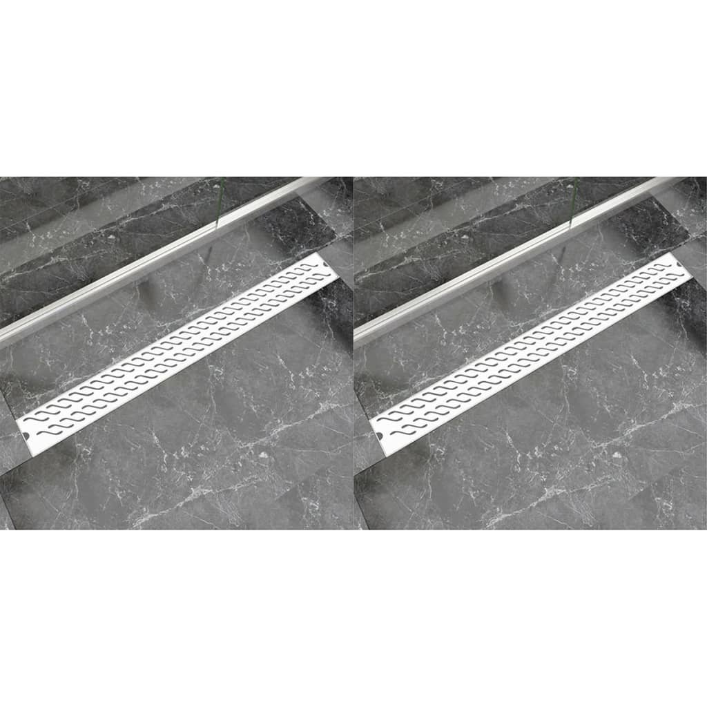 Rovný sprchový odtokový žlab 2ks - vlnky - nerezová ocel | 1030x140 mm