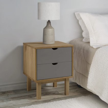 Noční stolek OTTA - masivní borovice - 57x46x39,5 cm | hnědá/šedá