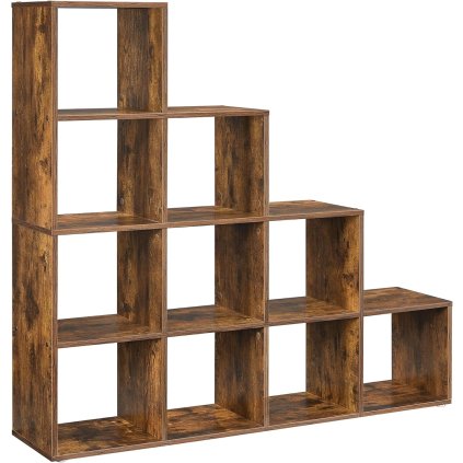 Knihovna / dělící stěna Narvik - 10 boxů - vintage hnědá a černá | 129,5x129,5x29 cm