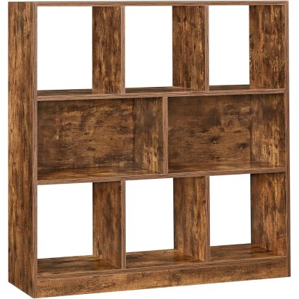 Knihovna Florvag s 8 přihrádkami - 100x97,5x30 cm | rustikálně hnědá