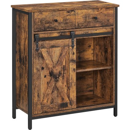 Komoda VASAGLE LSC100B01 s posuvnými dvířky - hnědá a černá | 80x70x30 cm