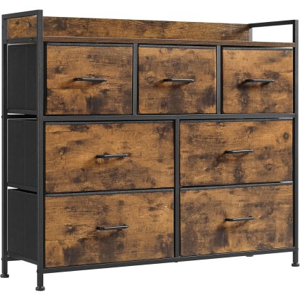 Komoda VASAGLE LTS137B01 se 7 zásuvkami - 85x98x28,5 cm | hnědá a černá