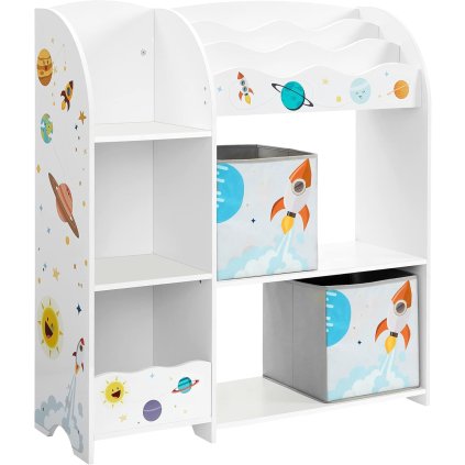 Dětská knihovna / organizér Engvik s policemi a boxy - vesmírný motiv | 93x29,5x100 cm
