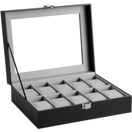Úložný box na hodinky SONGMICS JWB010BK - pro 10 hodinek - 20,2x25,5x7,8 cm | černá a šedá