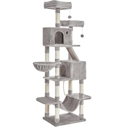 Škrabadlo pro kočky / strom pro kočky FEANDREA PCT190W01 - 206 cm extra vysoký | světle šedý