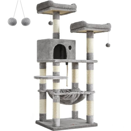 Škrabadlo pro kočky / strom FEANDREA PCT15W - 143 cm vysoké | světle šedé