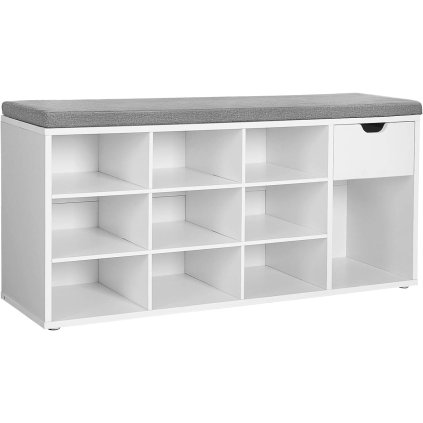 Botníková lavice Gatland - 10 polic+zásuvka - 104x30x48 cm | bílá a šedá