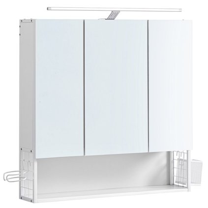 Koupelnová skříňka se zrcadlem a LED světlem VASAGLE BBK124W14 – 70×14,5×70 cm | bílá