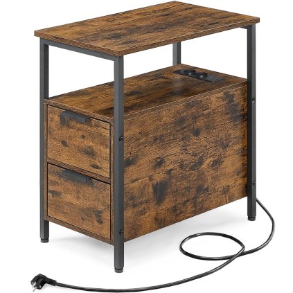 Noční / Boční stolek Stranda s elektrickými a USB zásuvkami - 61x60x35 cm | hnědý