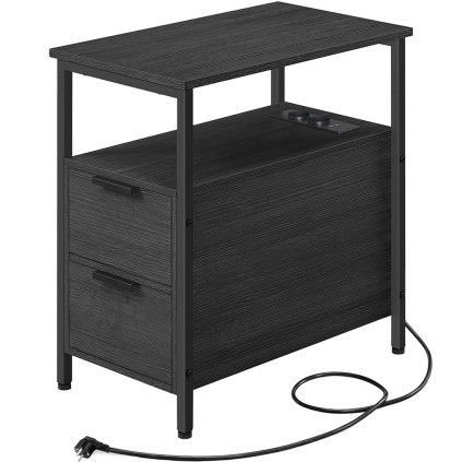 Noční / Boční stolek Stranda - s elektrickými a USB zásuvkami - 61x60x35 cm | černý