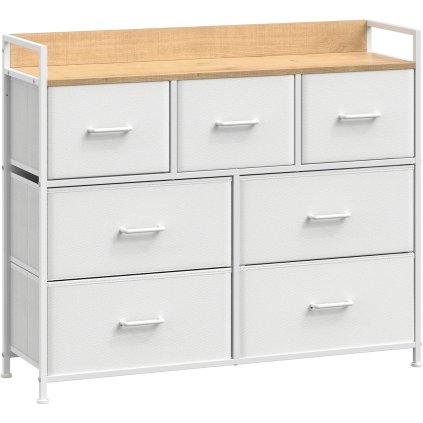Komoda VASAGLE LTS523W57 se 7 zásuvkami - 85x98x28,5 cm | bílá a přírodní dřevo