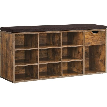Botníková lavice Gatland - 10 polic+zásuvka - 104x30x48 cm | hnědá