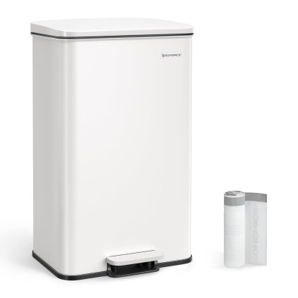 Odpadkový koš SONGMICS LTB540W4002 - 40 litrů, ocel, nášlapný pedál, soft close | bílý