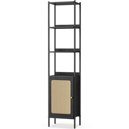 Knihovna Lokken s dvířky a otevřenými policemi - černý boho styl | 174,7x40x30 cm
