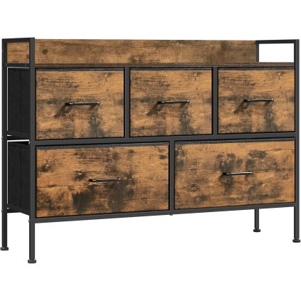 Komoda VASAGLE LTS135B01 s 5 zásuvkami - 70x98x28,5 cm | černá a tmavé dřevo