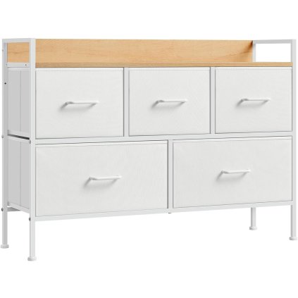 Komoda VASAGLE LTS135W01 s 5 zásuvkami - 70x98x28,5 cm | bílá a přírodní dřevo