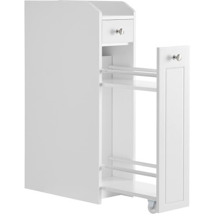 Specifications:   Colour: White Material: MDF (Medium Density Fibreboard) Overall Product Size: 15.7"D x 7"W x 27.5"H (40 x 18 x 70 cm) Product Weight: 19 lb (8.6 kg) Overall Max. Static Load Capacity: 22 lb (10 kg)