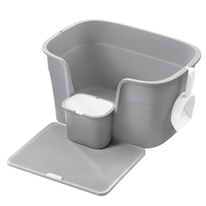 Extra velký záchod pro kočky s předložkou PPT003G01 - 76x64x33 cm | šedý