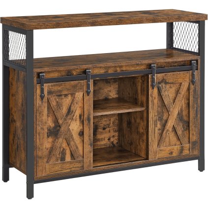 Komoda / kuchyňský regál Holmen - 80x100x33 cm | rustikální hnědá a černá