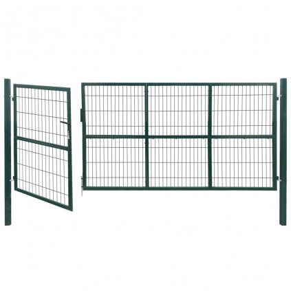 Zahradní plotová branka se sloupky - ocel - zelená | 350x140 cm
