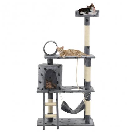 Škrabadlo pro kočky - sisalové sloupky - šedé s tlapkami | 140 cm