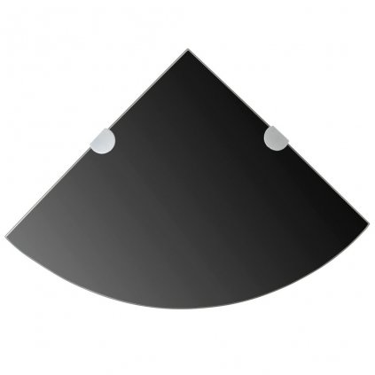 Rohová police s chromovými podpěrami - sklo černé | 25x25 cm