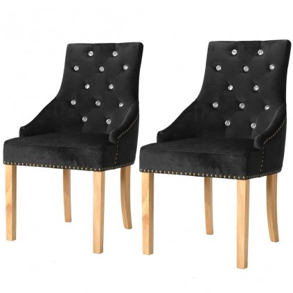 Jídelní židle Madden - 2 ks - masivní dubové dřevo a samet | černé