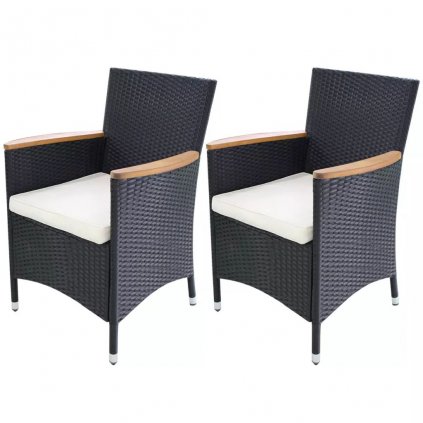 Zahradní židle 2 ks s poduškami - polyratan | černé