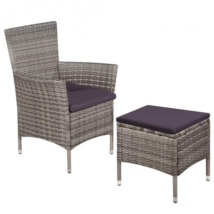 Zahradní židle a stolička s poduškami - polyratan | šedé