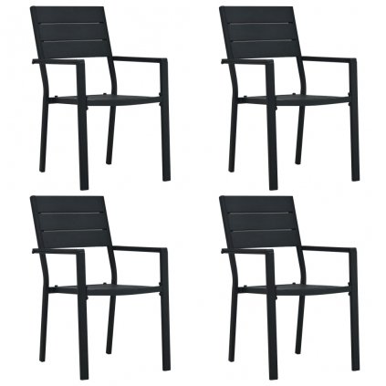 Zahradní židle - 4 ks - HDPE dřevěný vzhled | černé