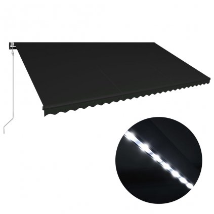 Zatahovací markýza s větrným senzorem a LED - 600 x 300 cm | antracitová