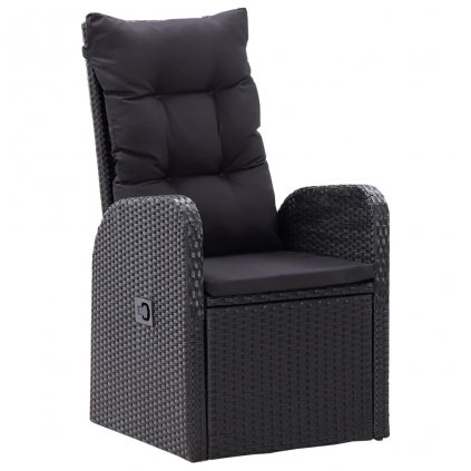 Polohovatelné zahradní židle - 2 ks s poduškami - polyratan | černé