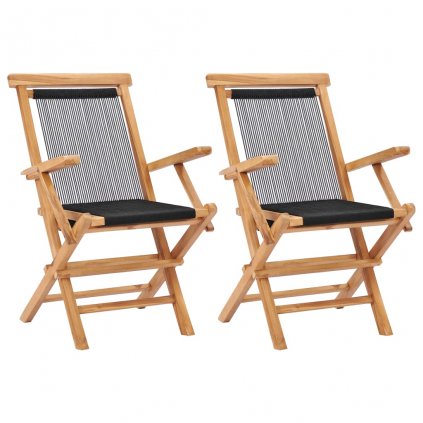 Skládací zahradní židle - masivní teakové dřevo a provázky | 2 ks